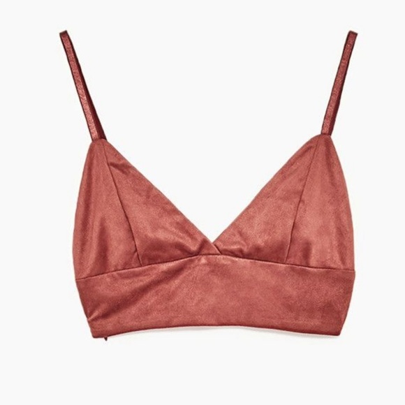 Zara faux suede rose triangle bra top size large‎ - Picture 1 of 11